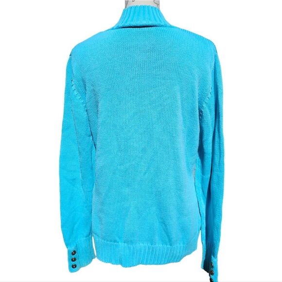 Croft‎ & Barrow Blue High Collar Button Long Sleeve Pullover Knit Sweater Size L - Picture 2 of 8